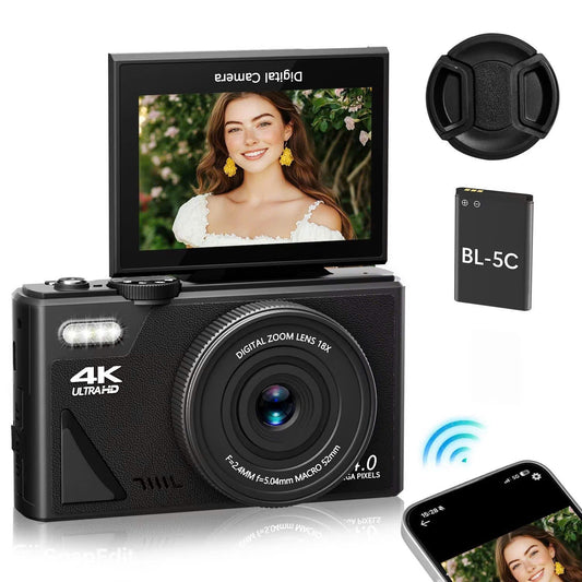 ShotRiso 64MP Digital Camera 4K 60FPS Vlogging Cam with 3" Flip Screen & 32GB Card