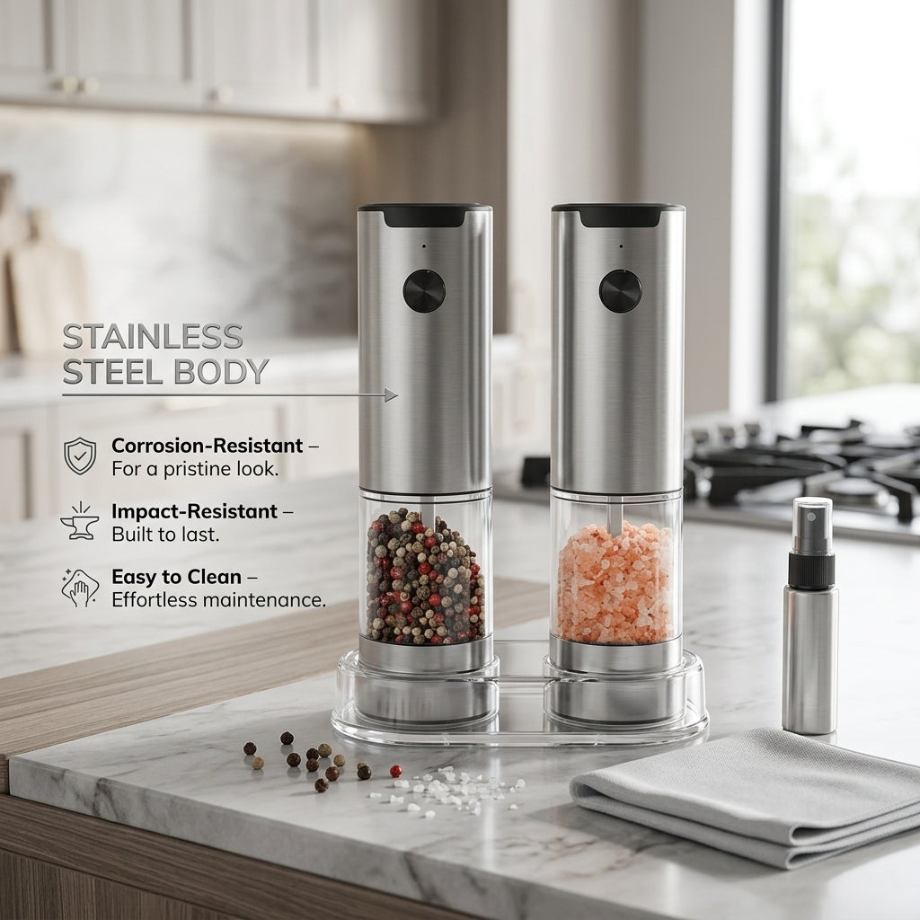 GrindTise One-Touch Electric Salt and Pepper Grinder Set