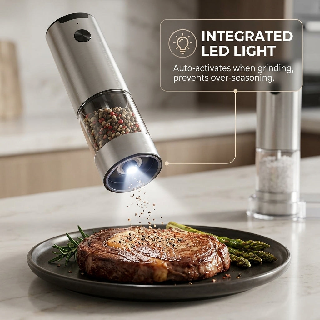 GrindTise One-Touch Electric Salt and Pepper Grinder Set