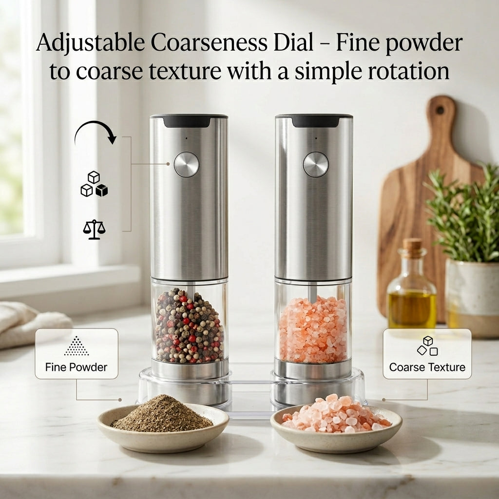 GrindTise One-Touch Electric Salt and Pepper Grinder Set