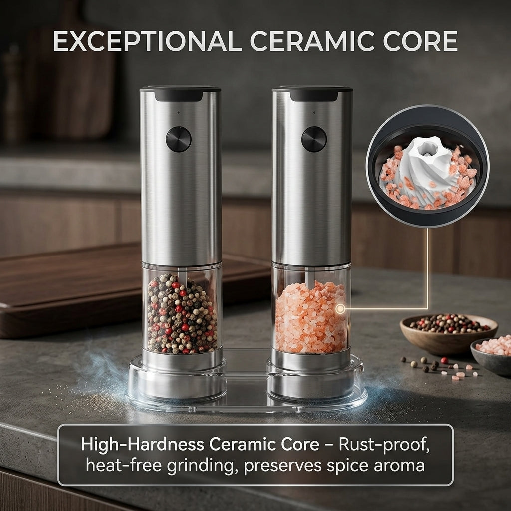 GrindTise One-Touch Electric Salt and Pepper Grinder Set
