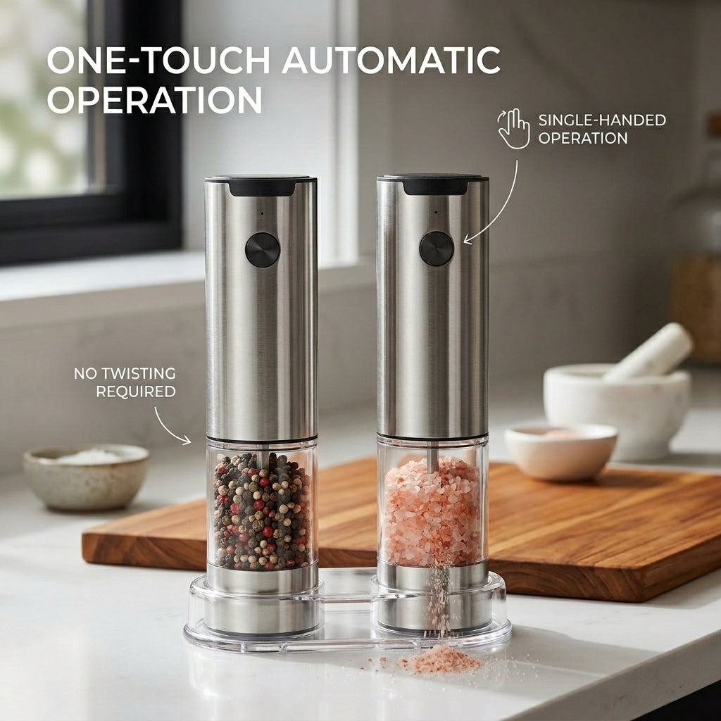 GrindTise One-Touch Electric Salt and Pepper Grinder Set