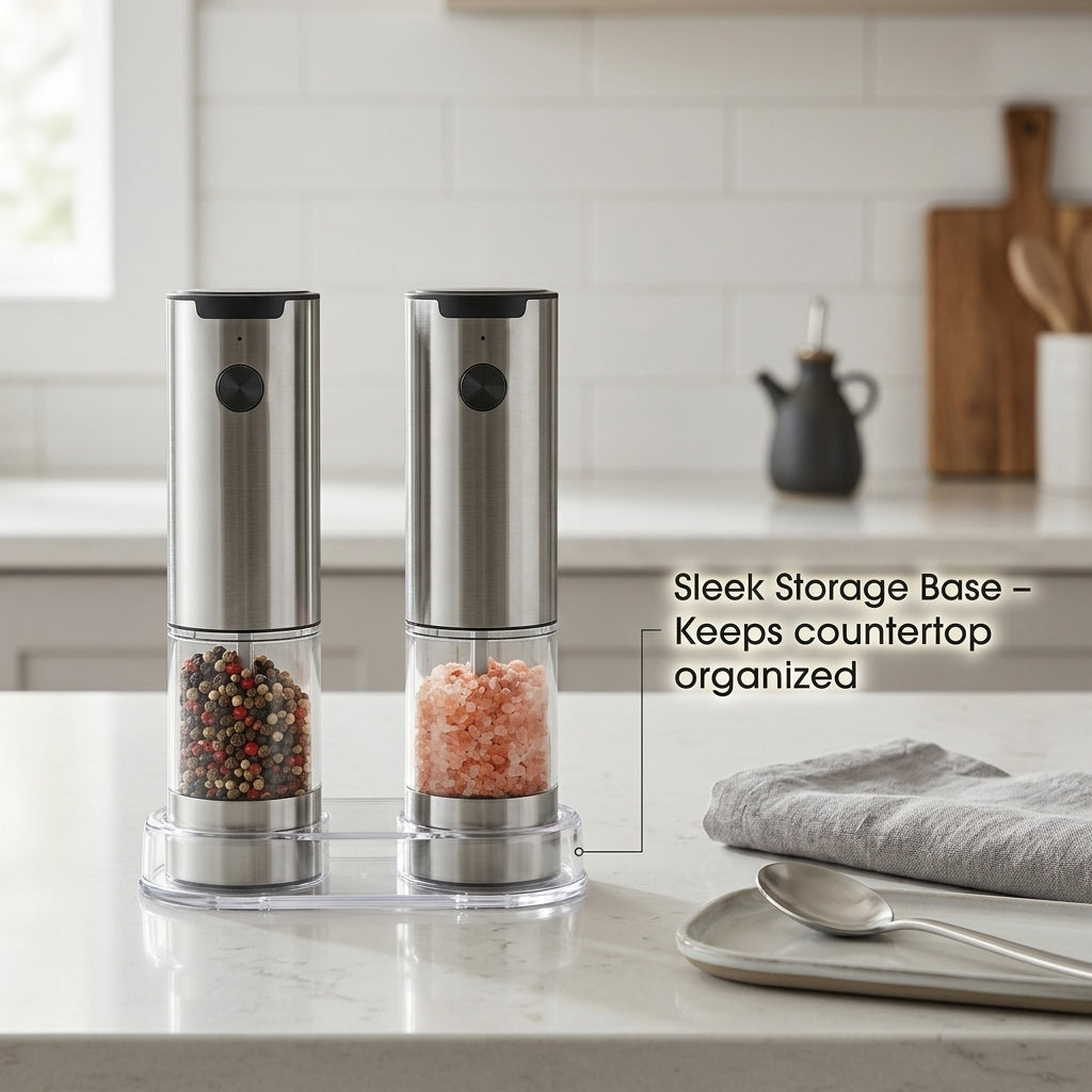 GrindTise One-Touch Electric Salt and Pepper Grinder Set