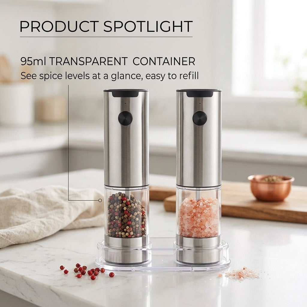 GrindTise One-Touch Electric Salt and Pepper Grinder Set