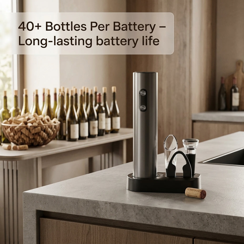 EnziVine 4-Piece Electric Wine Opener Set with Vacuum Stopper