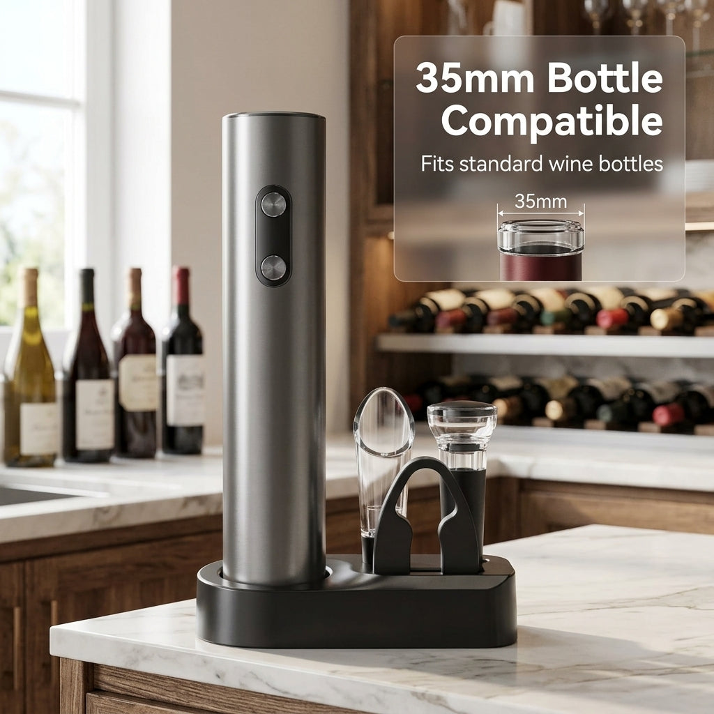 EnziVine 4-Piece Electric Wine Opener Set with Vacuum Stopper