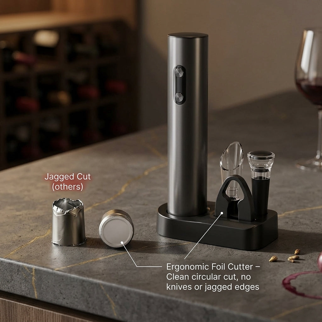EnziVine 4-Piece Electric Wine Opener Set with Vacuum Stopper
