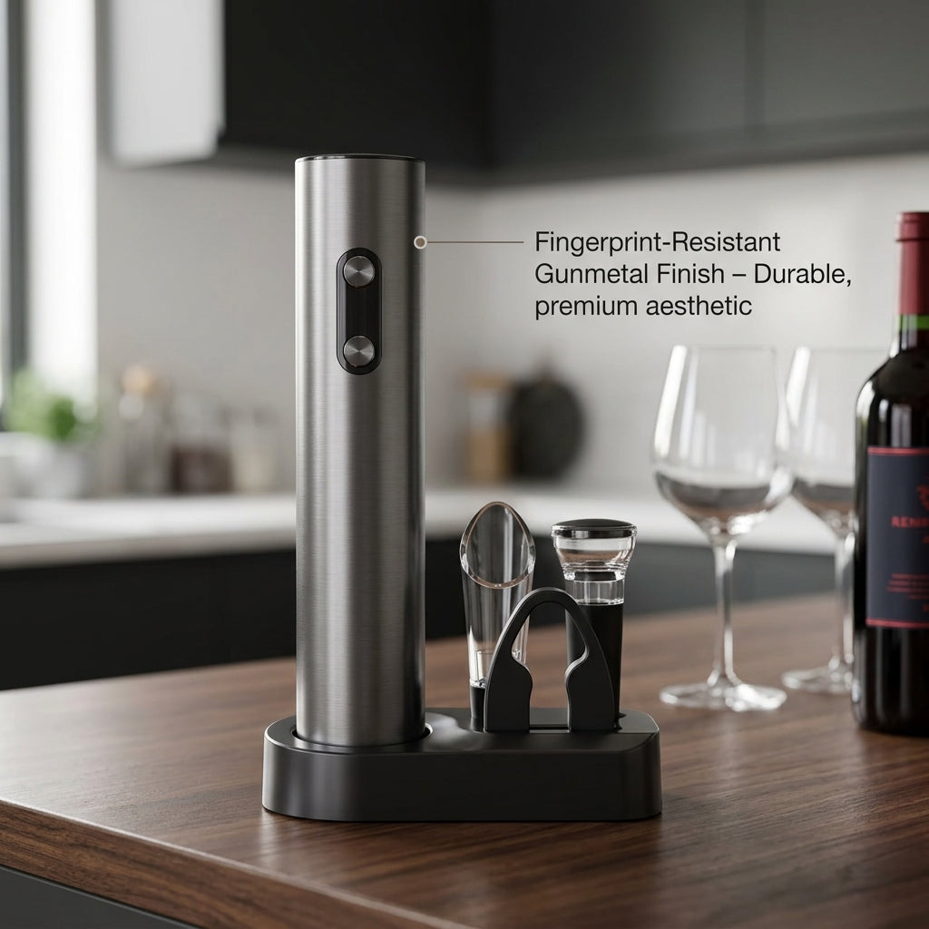 EnziVine 4-Piece Electric Wine Opener Set with Vacuum Stopper