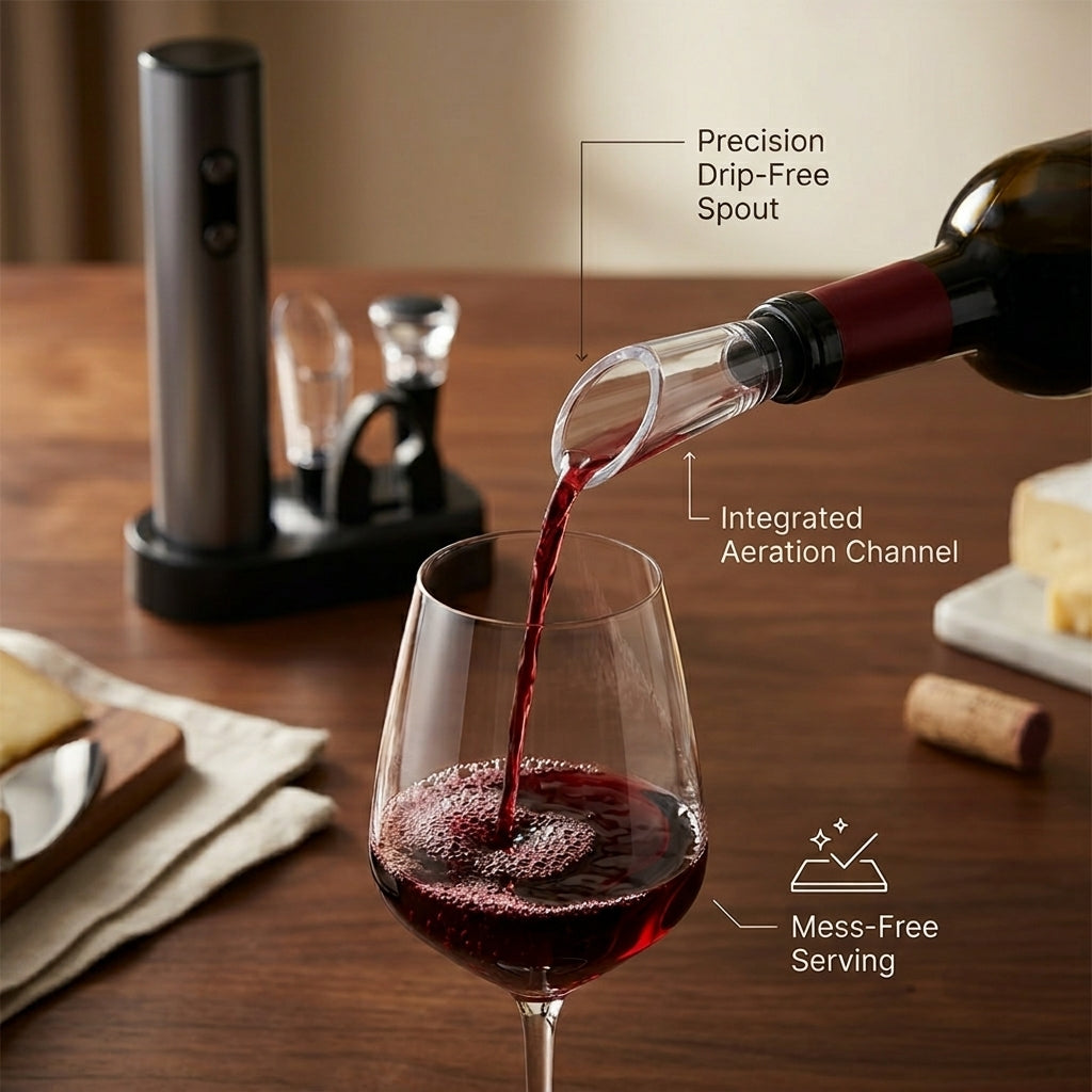 EnziVine 4-Piece Electric Wine Opener Set with Vacuum Stopper
