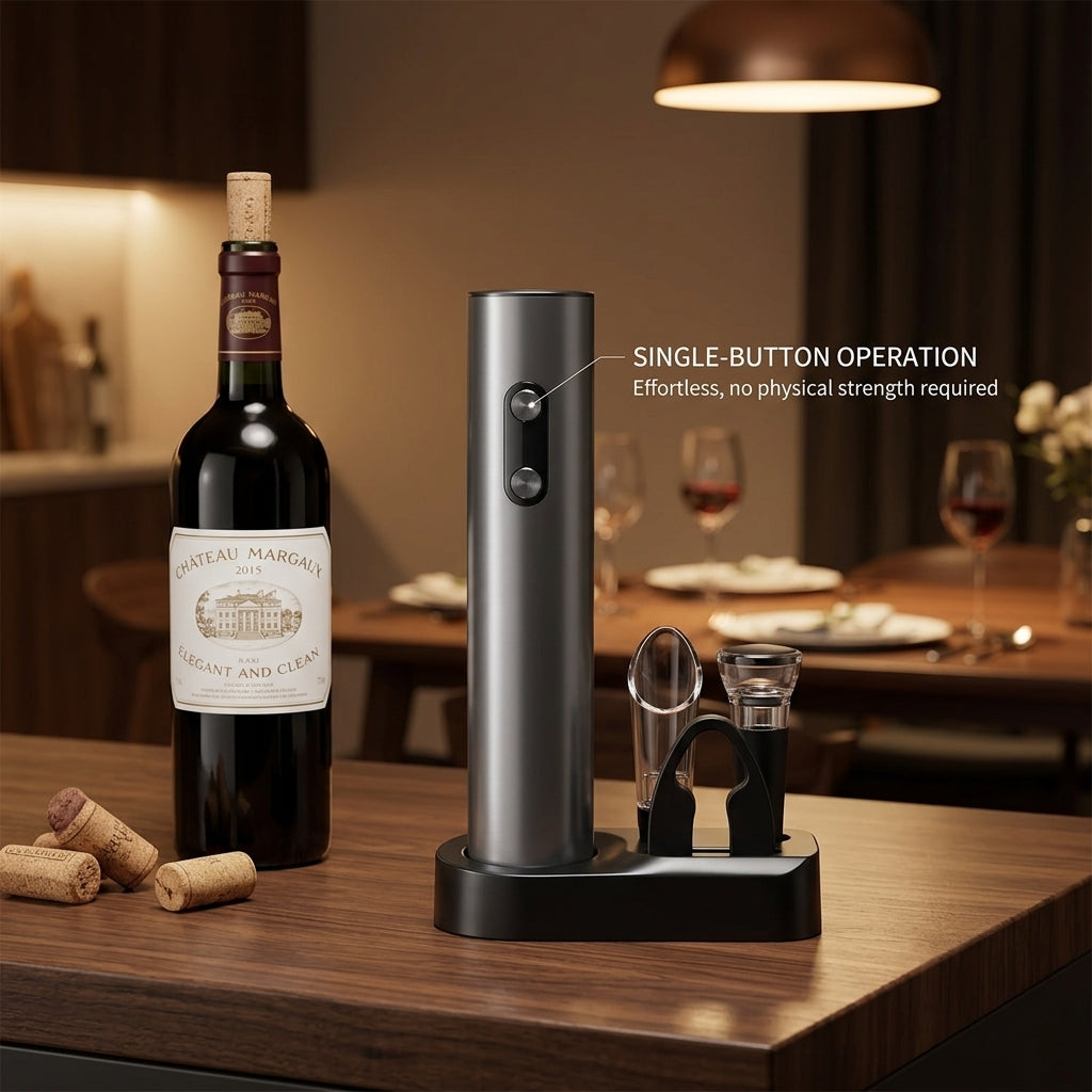 EnziVine 4-Piece Electric Wine Opener Set with Vacuum Stopper