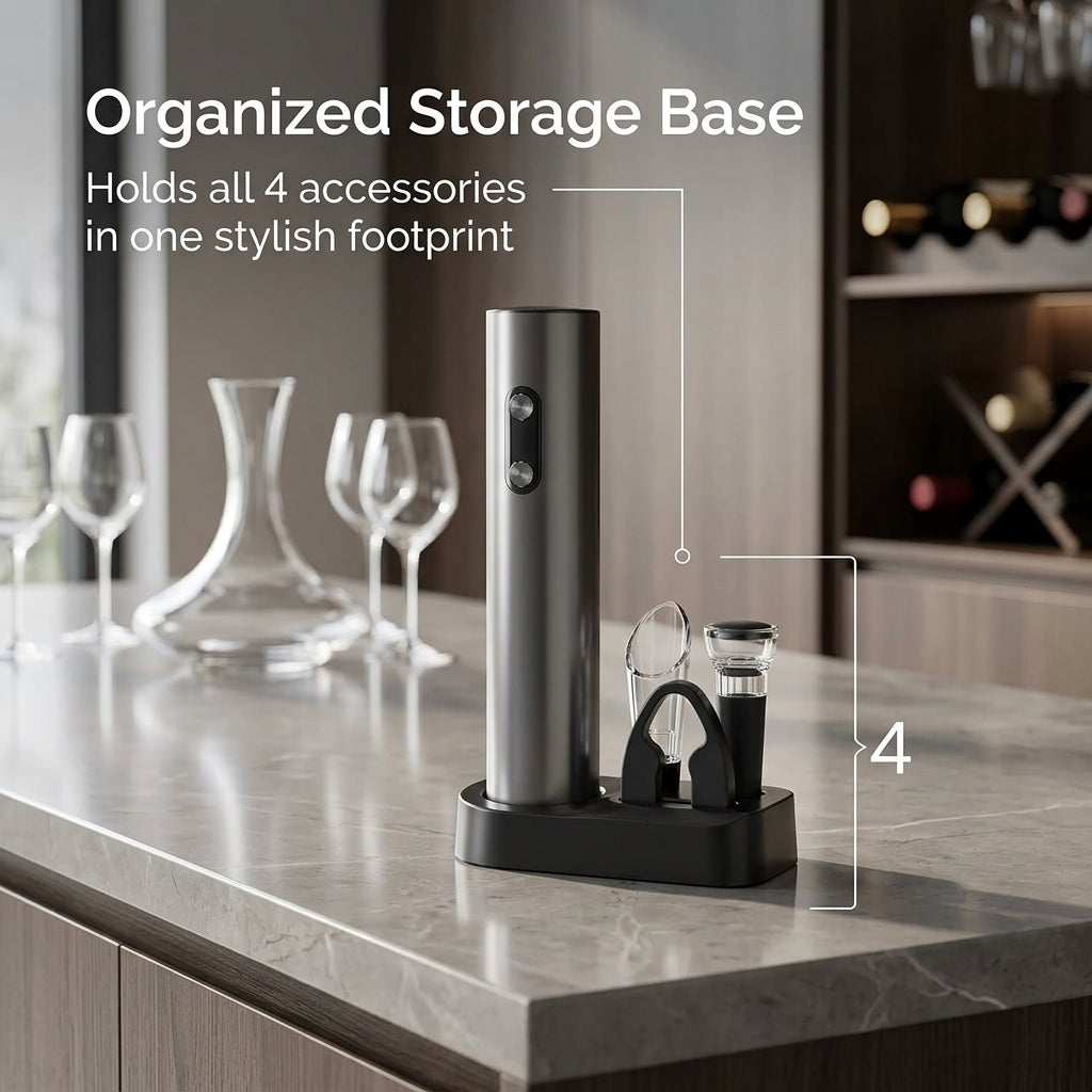 EnziVine 4-Piece Electric Wine Opener Set with Vacuum Stopper
