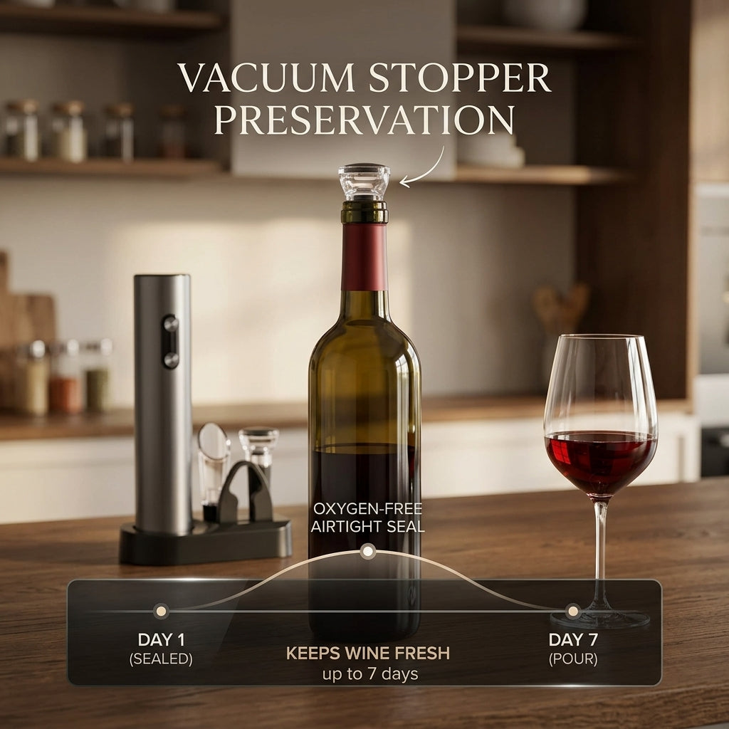 EnziVine 4-Piece Electric Wine Opener Set with Vacuum Stopper
