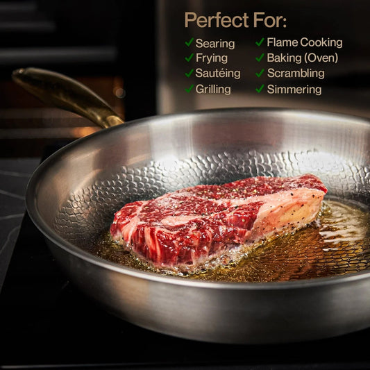 NoviApex Pure Titanium Skillet Pan - PFAS-Free, Hand-Forged Hammer Pattern, 1.5 Million Scratches Tested, Metal Utensil Safe