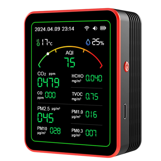 AtmoxAir Air Quality Monitor - 15-in-1 Indoor Pollution Detector, WiFi App Control with NDIR CO2 Sensor, 2.8" Color TFT Display