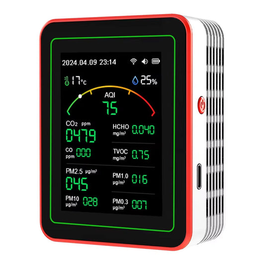 AtmoxAir Air Quality Monitor - 15-in-1 Indoor Pollution Detector, WiFi App Control with NDIR CO2 Sensor, 2.8" Color TFT Display