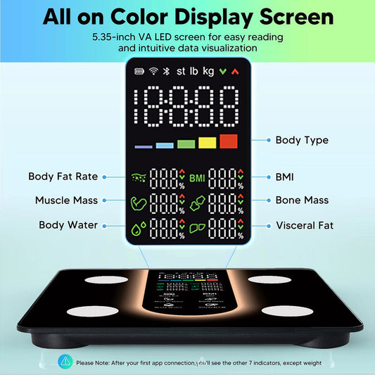 BovScalix Smart Body Composition Scale with 5.35-inch VA LED Color Screen 25 Health Metrics Athlete Mode