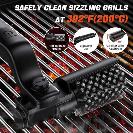 BruxMixi Electric Grill Brush 8-Angle Adjustable Head with 400 RPM 3-Speed Motor and IPX7 Waterproof Design