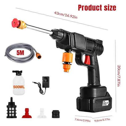 CinoAqua Electric Power Washer - 435 PSI Cordless Pressure Washer, 60-Min Dual Battery Kit with Self-Suction and Foam Gun for Car