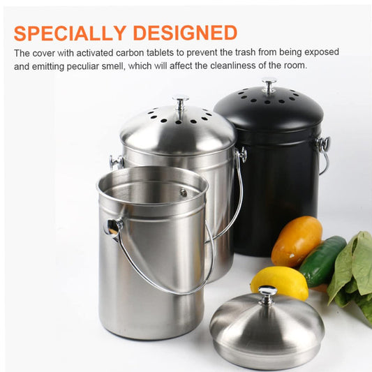 CopixKit Stainless Steel Countertop Compost Bin with Activated Carbon Odor Filter and 30x18x18cm Compact Design