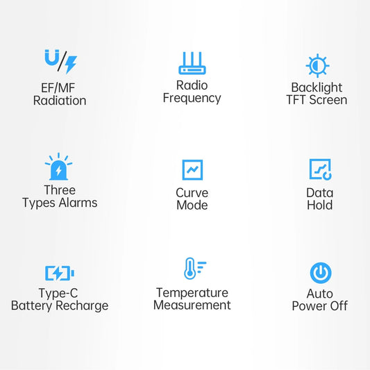 DetexMifi EMF Detector 3-in-1 0.01μT Precision 2.4" Color Screen 1000mW/cm² Meter