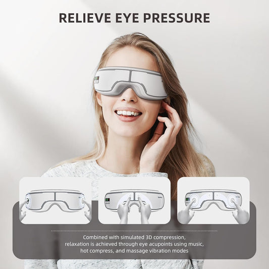 MasaHixiv Heated Eye Massager with Bluetooth 5.0 and 3D Compression for Migraine Relief and Sleep
