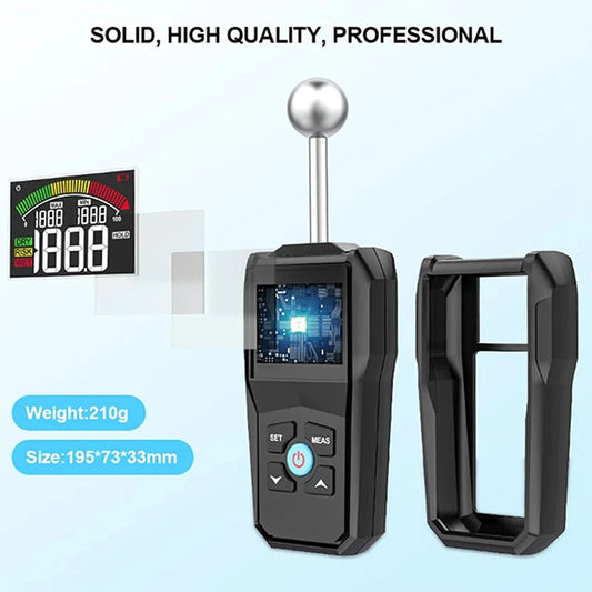 MoisiKox Non-Destructive Moisture Meter - Pinless Spherical Probe, 20-40mm Detection Depth, HD Color LCD with Triple-Zone Alarm for Wood, Concrete, and Drywall