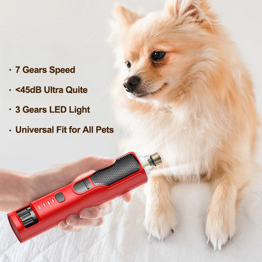 NaxiGriva Dog Nail Grinder 7-Speed Motor Ultra-Quiet 45dB with 3-Gear LED Light and USB-C