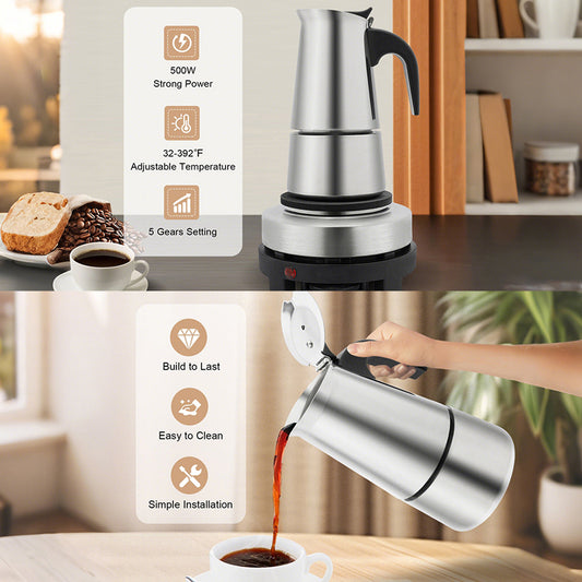 PeviComak Electric Coffee Percolator 304 Stainless Steel with 5-Gear Temp Control