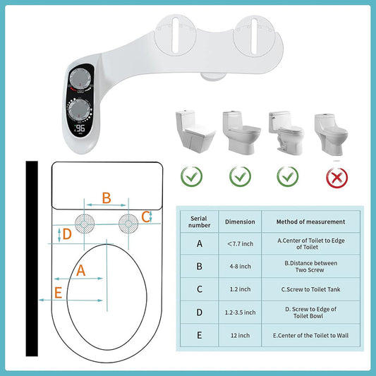 TivDetix Bidet Attachment for Toilet Dual Nozzle with Digital Temperature Display & 7.9ft Hot Water Hose