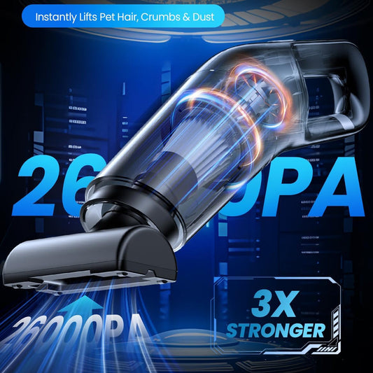 VamixLi Car Vacuum Cleaner - 26,000 PA Powerful Suction, 500g Ultra-Lightweight Cordless Handheld Vacuum with Washable HEPA Filter
