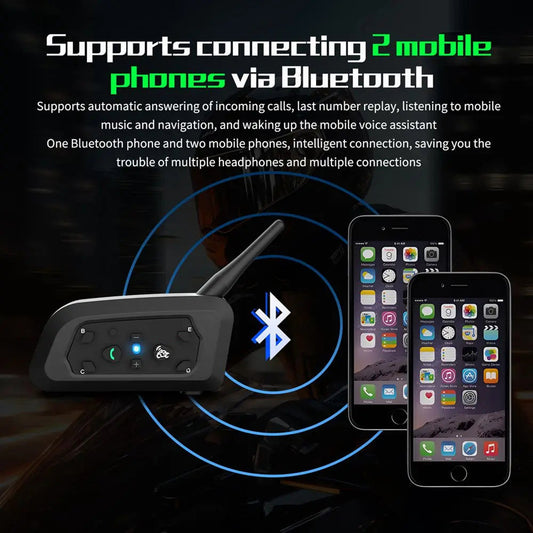 ViMocox Motorcycle Bluetooth Intercom 800m Range IP67 Waterproof 6-Rider Headset